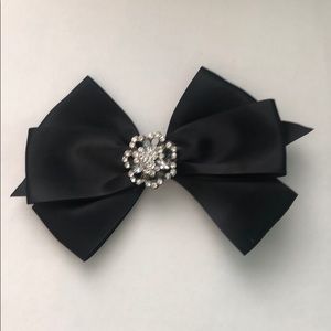 Boutique handmade black satin with bling bow